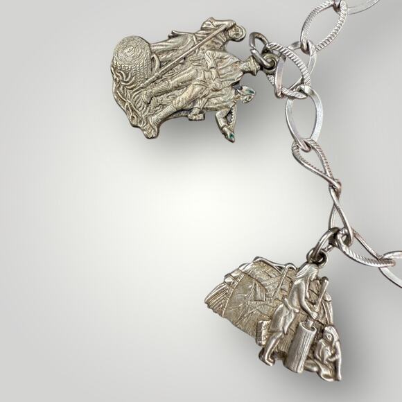 Vintage Sterling Silver Michigan Souvenir Charm Bracelet Bell Trading Post sz 7 - Picture 2 of 10